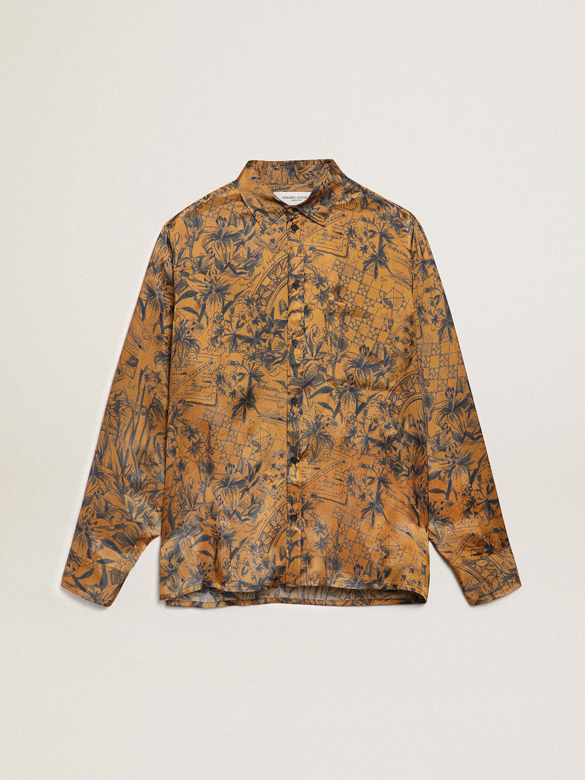 Journey Collection shirt in golden brown with notebook print